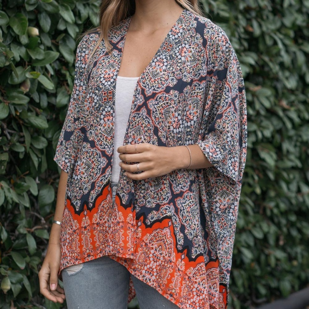 Blue & Orange Arabesque Kimono